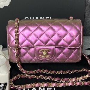 CHANEL classic flap mini rectangular iridescent metallic bag